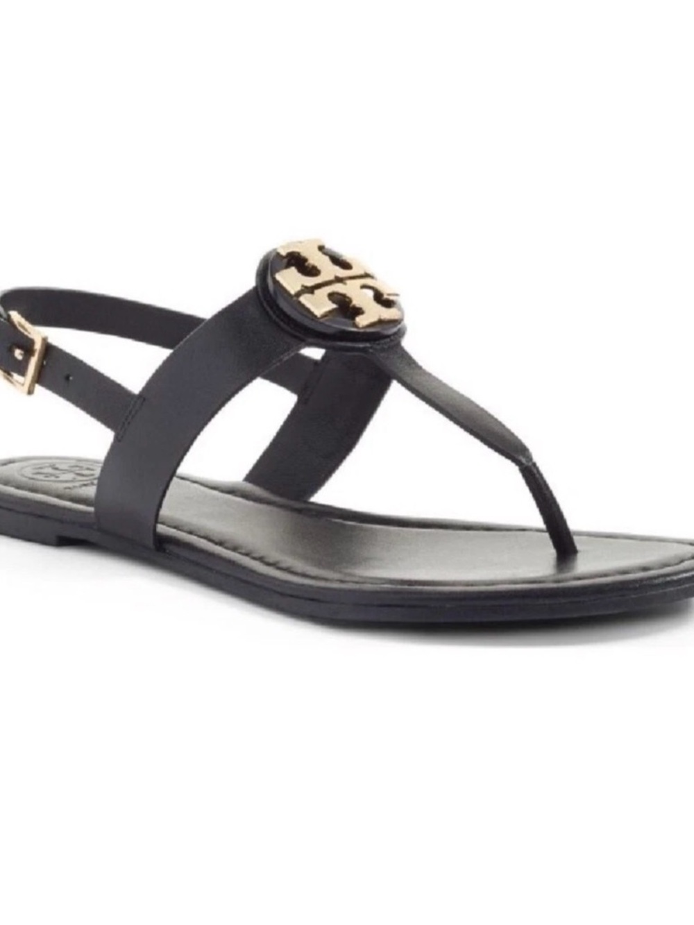 Tory Burch Women’s Size 10 Black Thong Sandals with Gold Logo Medallion